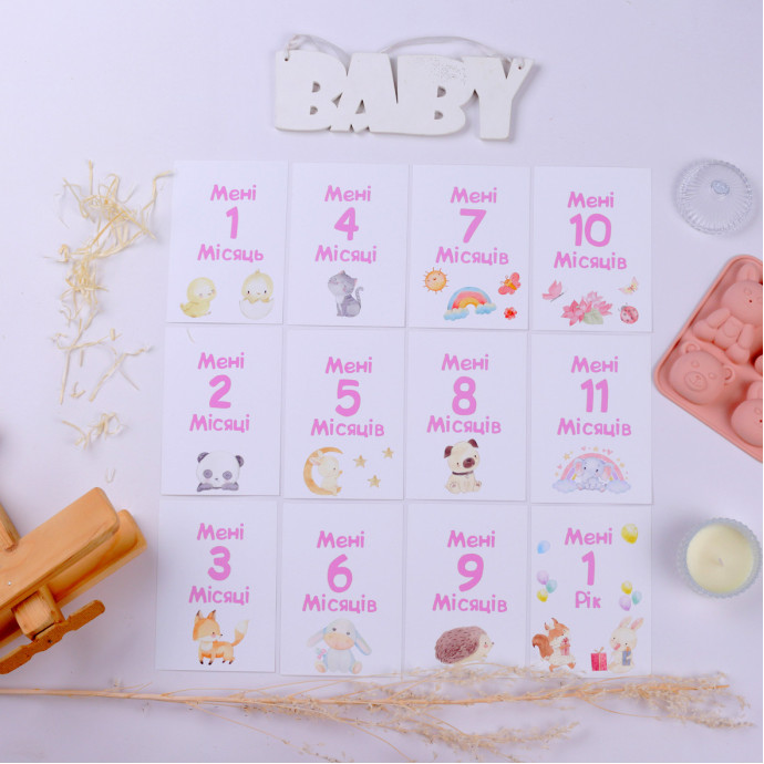 Картки для щомісячної фотосесії вашого малюка для дівчинки (Fotobook-0063)