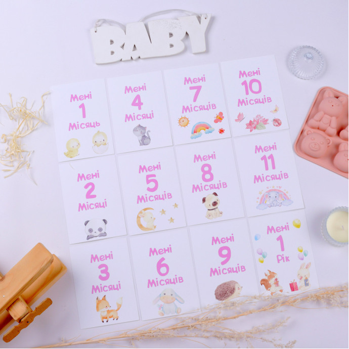 Картки для щомісячної фотосесії вашого малюка для дівчинки (Fotobook-0063)