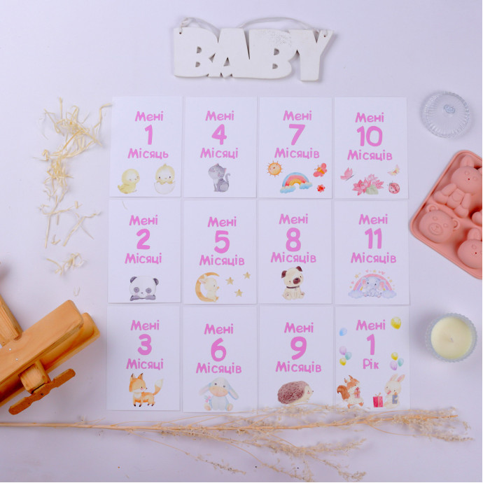 Картки для щомісячної фотосесії вашого малюка для дівчинки (Fotobook-0063)