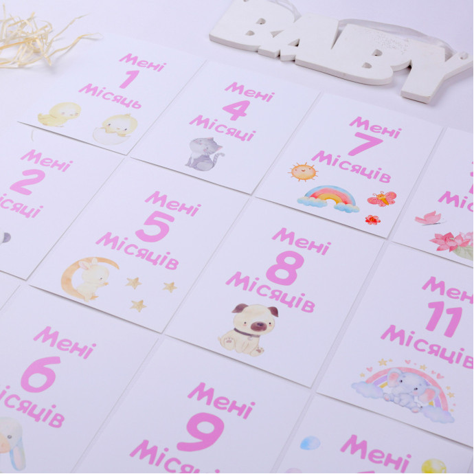 Картки для щомісячної фотосесії вашого малюка для дівчинки (Fotobook-0063)