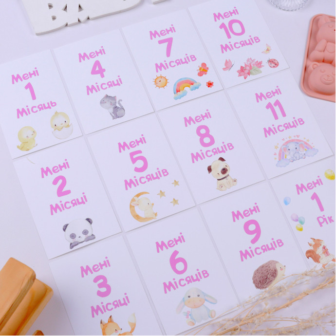 Картки для щомісячної фотосесії вашого малюка для дівчинки (Fotobook-0063)